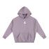 Purple hoodie with a white emblem on a white background